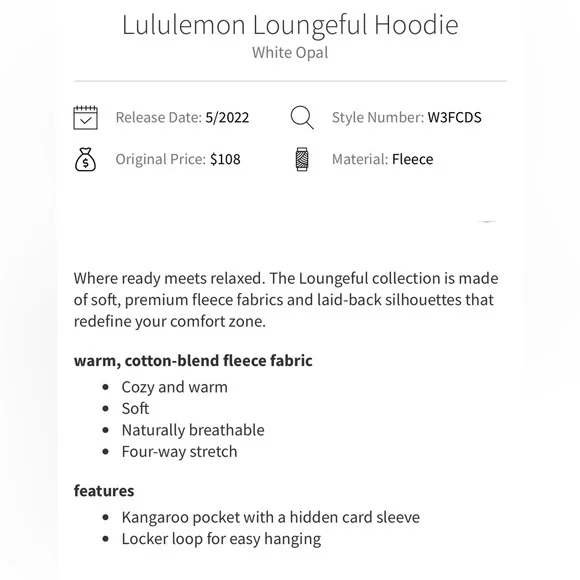 Lululemon Loungeful Hoodie in White Opal Sz 8 - Picture 2 of 14